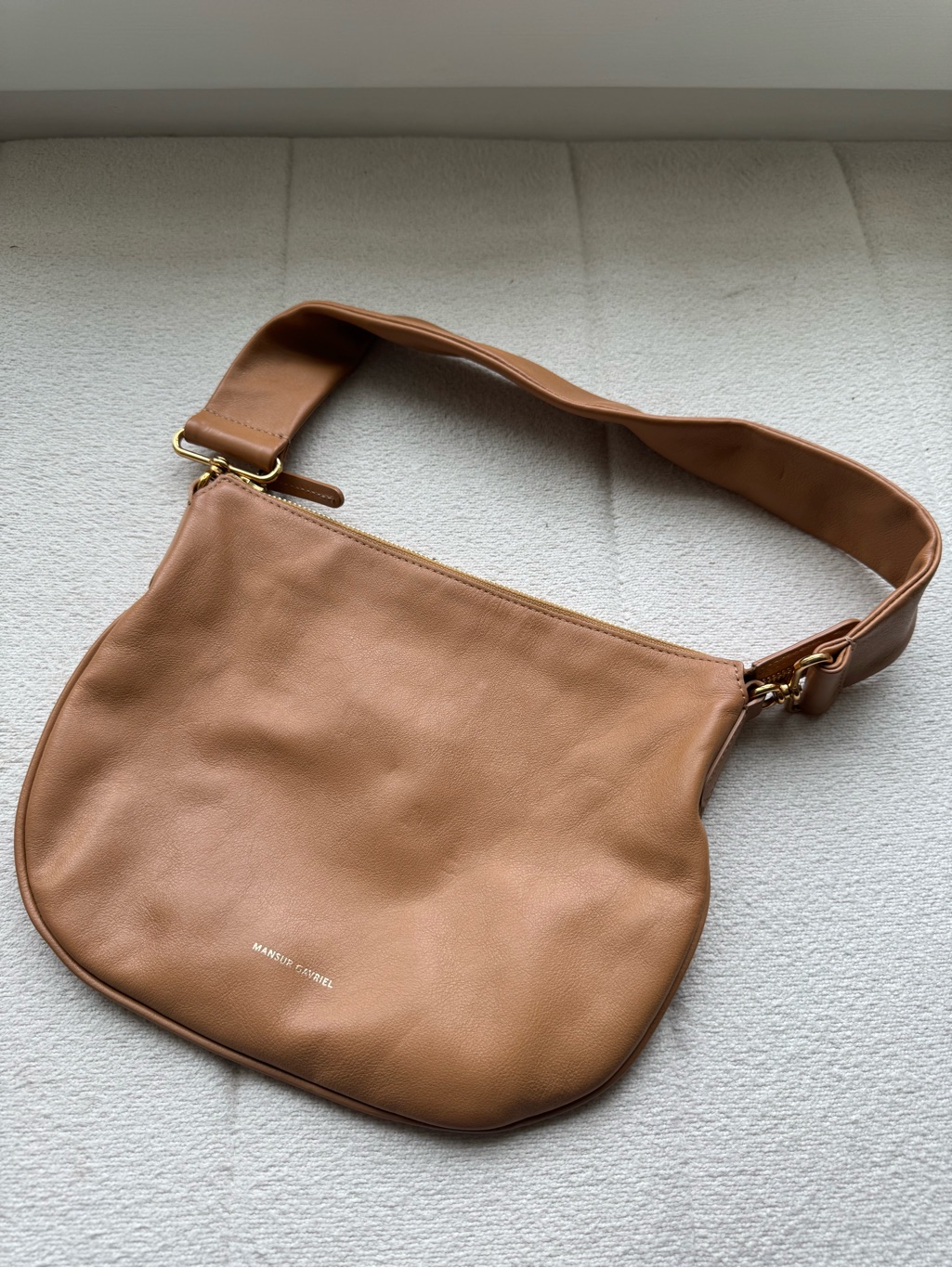 Mansur Gavriel Mini Caramel Tan Leather Shoulder Bag With Gold Hardware